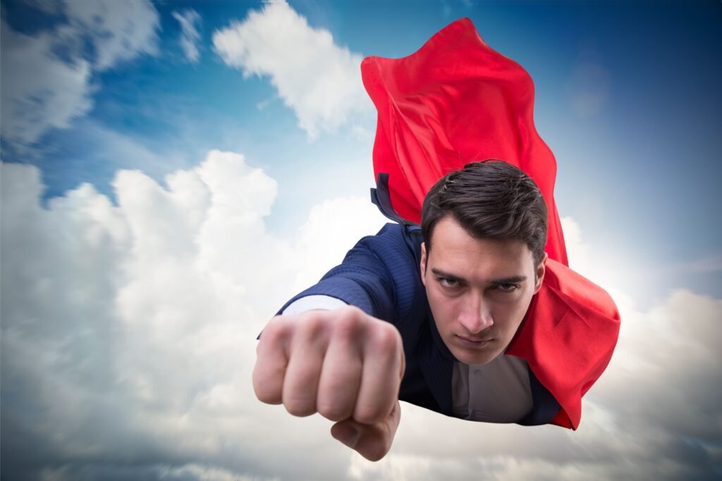 Ilustração de um homem voando. 