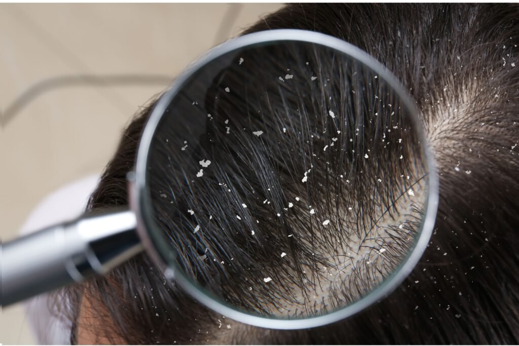 Cabelo com caspa.
